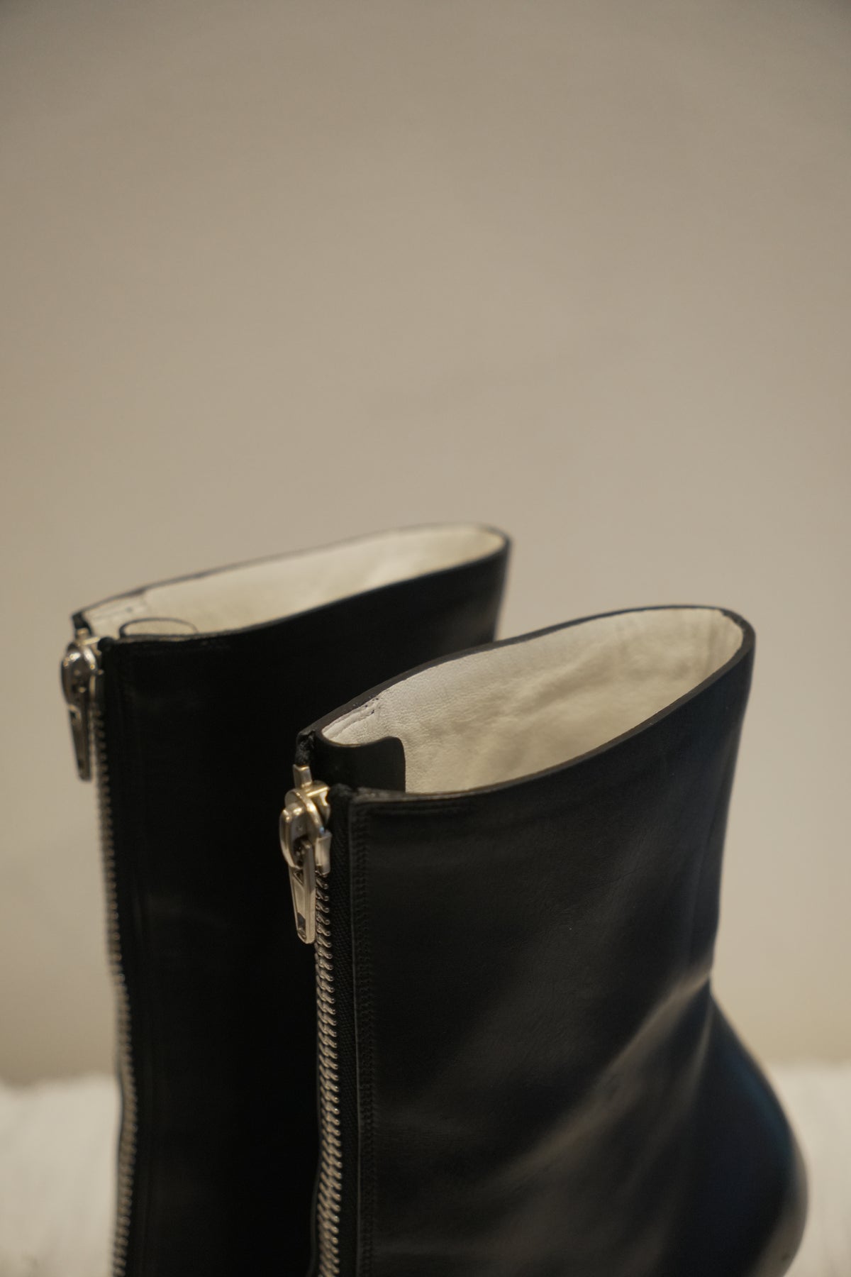 Celine Leather Black Front Zipper Wedge Boots Sz36
