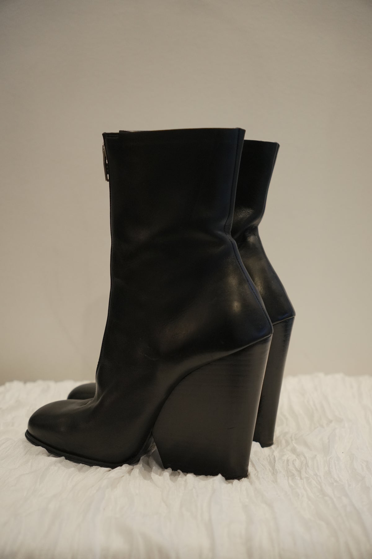 Celine Leather Black Front Zipper Wedge Boots Sz36