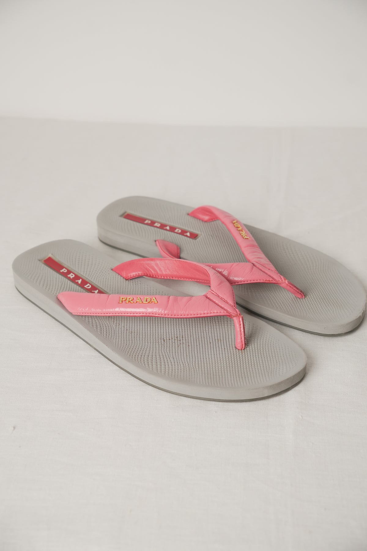 Prada Pink Leather Beach Sandals w Matching Pouch Sz38