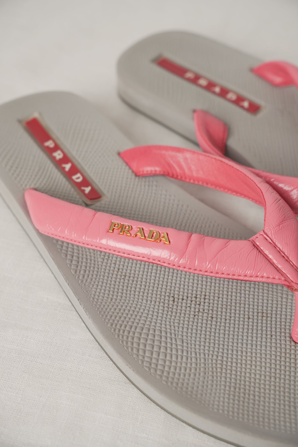 Prada Pink Leather Beach Sandals w Matching Pouch Sz38