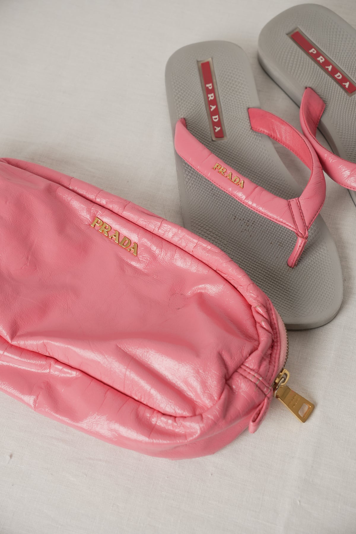 Prada Pink Leather Beach Sandals w Matching Pouch Sz38