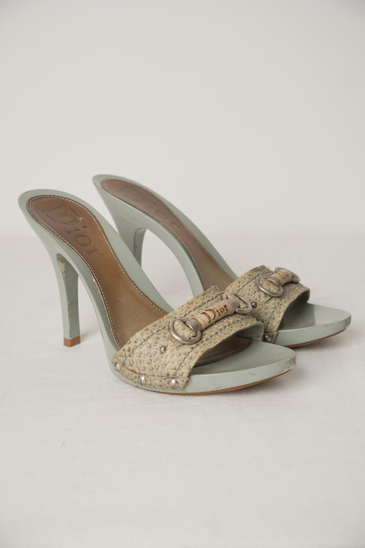 Christian Dior Python Logo Mules Heels Sz37 John Galliano Era - Circa 2000s