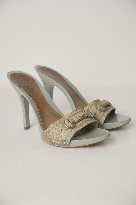 Christian Dior Python Logo Mules Heels Sz37.5 John Galliano Era - Circa 2000s