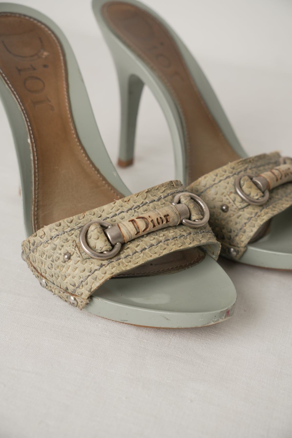 Christian Dior Python Logo Mules Heels Sz37 John Galliano Era - Circa 2000s