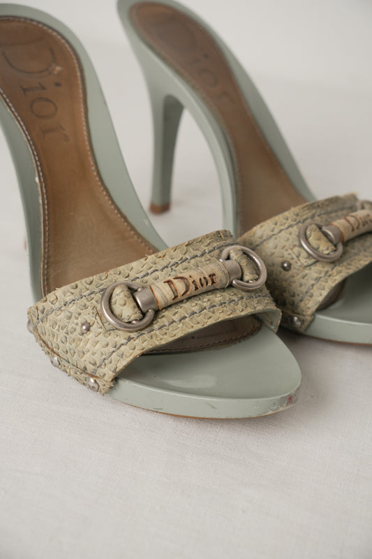 Christian Dior Python Logo Mules Heels Sz37.5 John Galliano Era - Circa 2000s