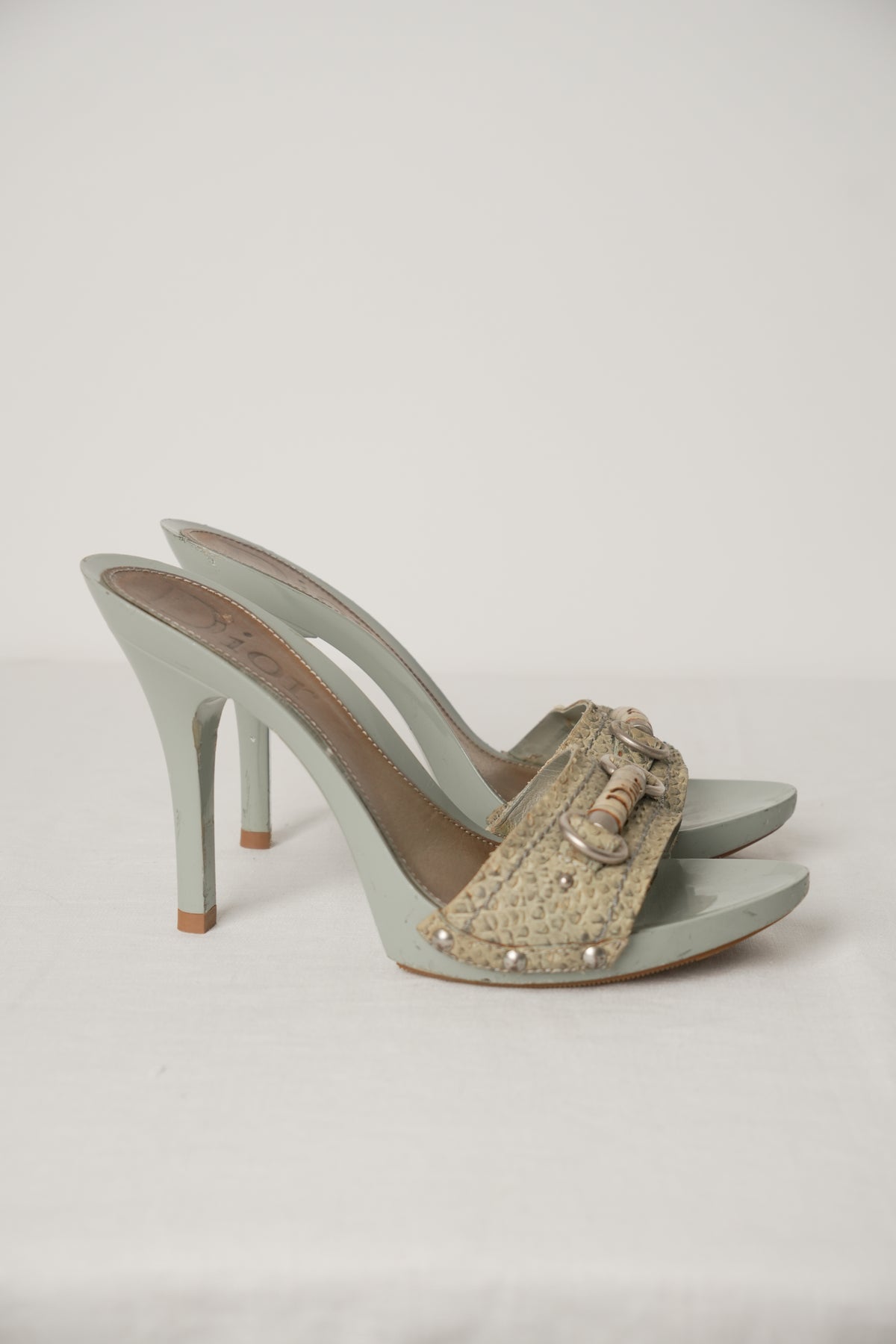 Christian Dior Python Logo Mules Heels Sz37 John Galliano Era - Circa 2000s