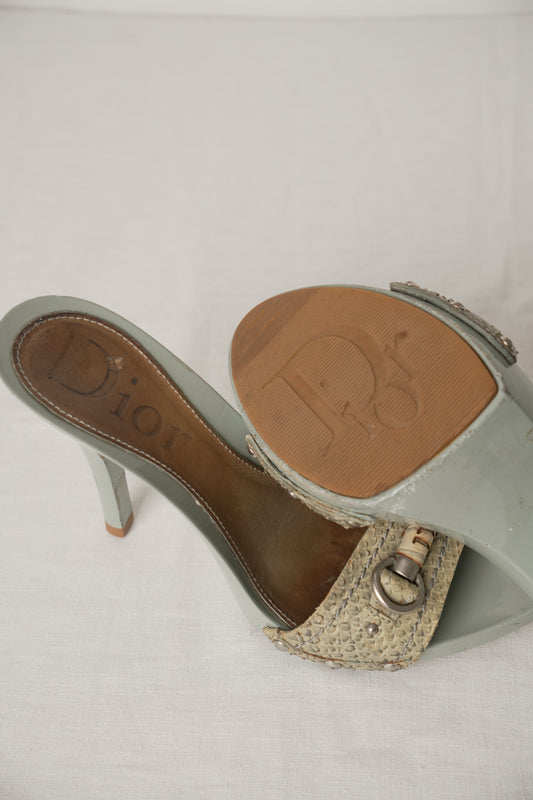 Christian Dior Python Logo Mules Heels Sz37.5 John Galliano Era - Circa 2000s