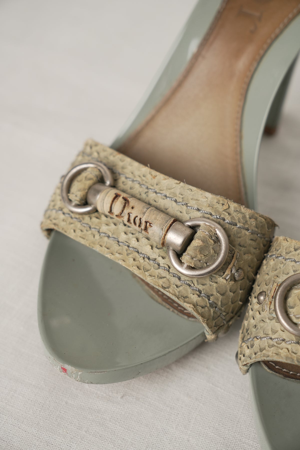 Christian Dior Python Logo Mules Heels Sz37 John Galliano Era - Circa 2000s