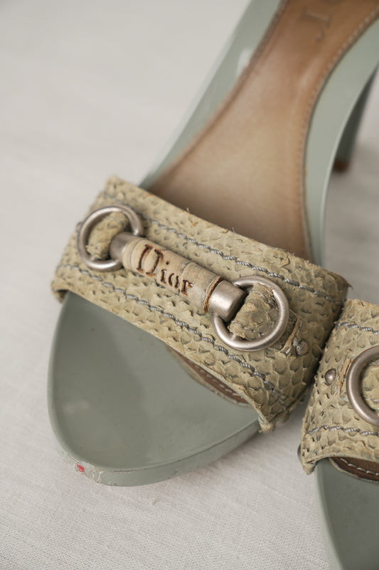 Christian Dior Python Logo Mules Heels Sz37.5 John Galliano Era - Circa 2000s