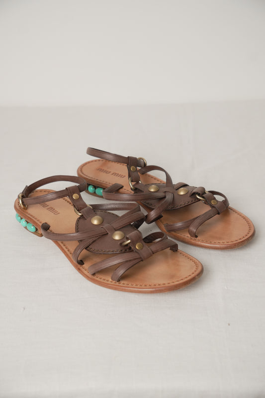 Miu Miu Tan Gladiator Sandals Sz37