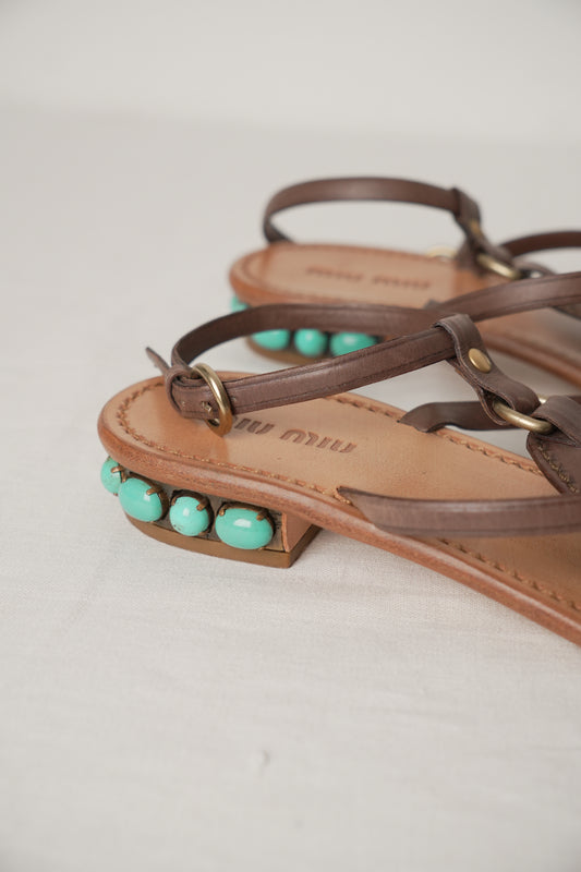 Miu Miu Tan Gladiator Sandals Sz37