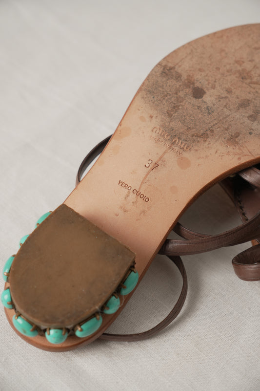 Miu Miu Tan Gladiator Sandals Sz37