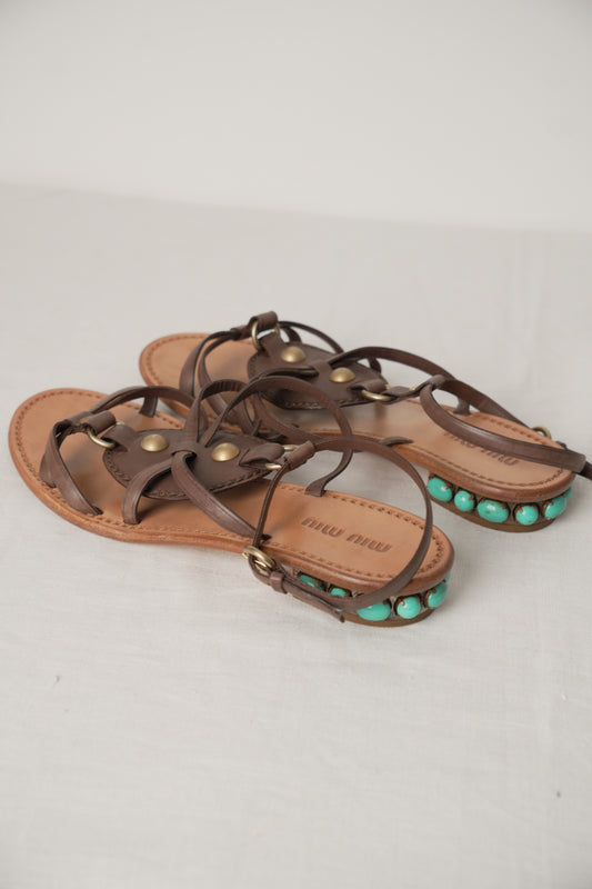 Miu Miu Tan Gladiator Sandals Sz37