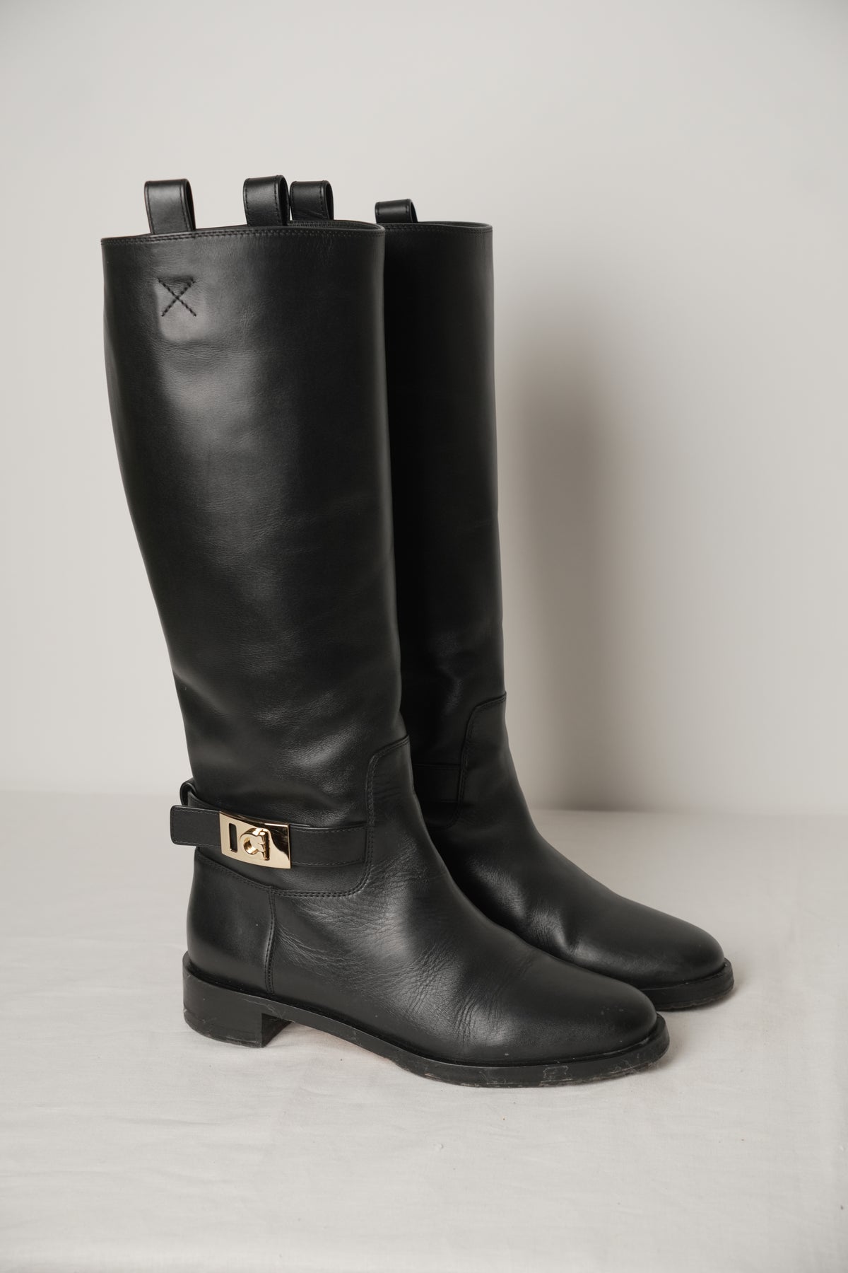 Salvatore Ferragamo Black Leather motorcycle Boots Sz8