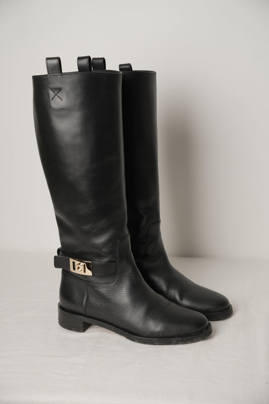 Salvatore Ferragamo Black Leather motorcycle Boots Sz8