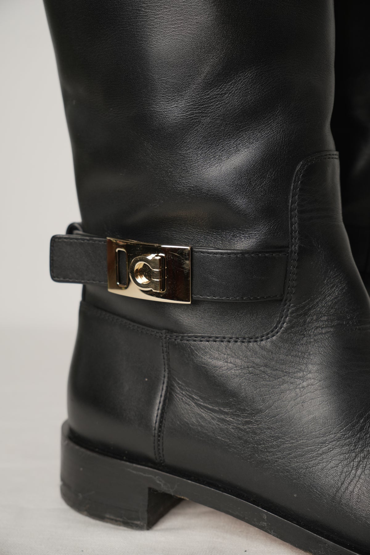 Salvatore Ferragamo Black Leather motorcycle Boots Sz8
