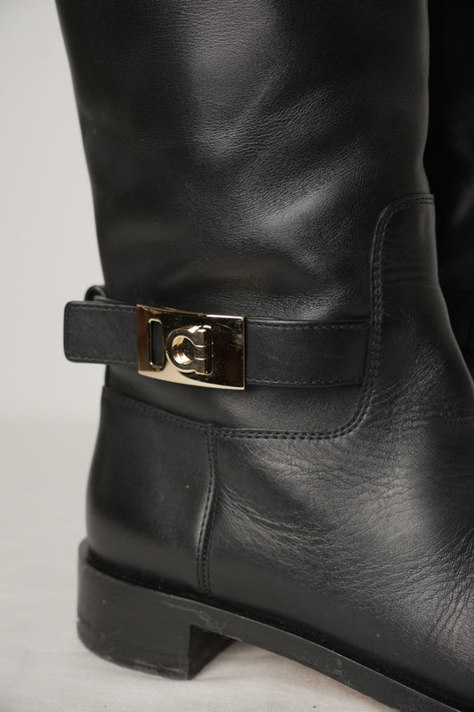 Salvatore Ferragamo Black Leather motorcycle Boots Sz8