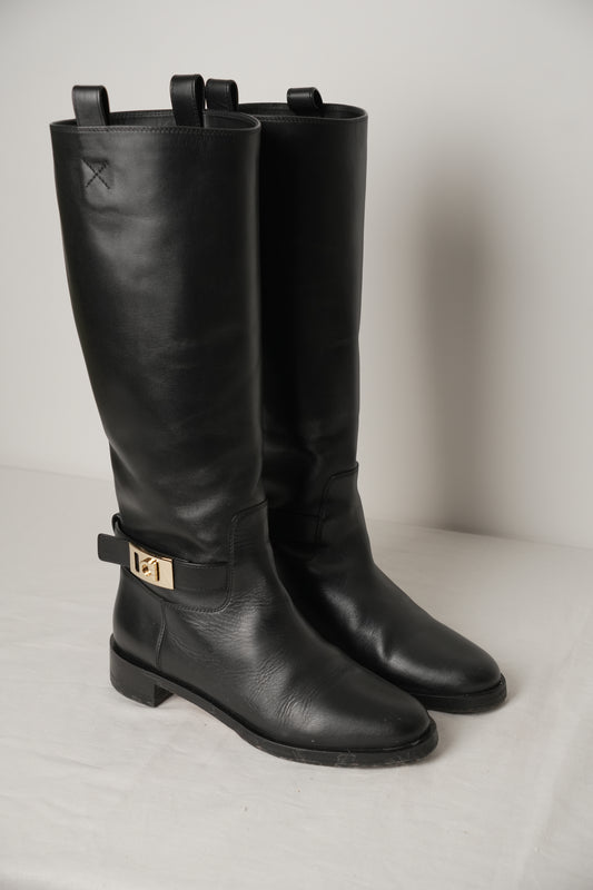 Salvatore Ferragamo Black Leather motorcycle Boots Sz8