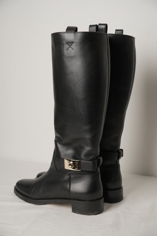 Salvatore Ferragamo Black Leather motorcycle Boots Sz8