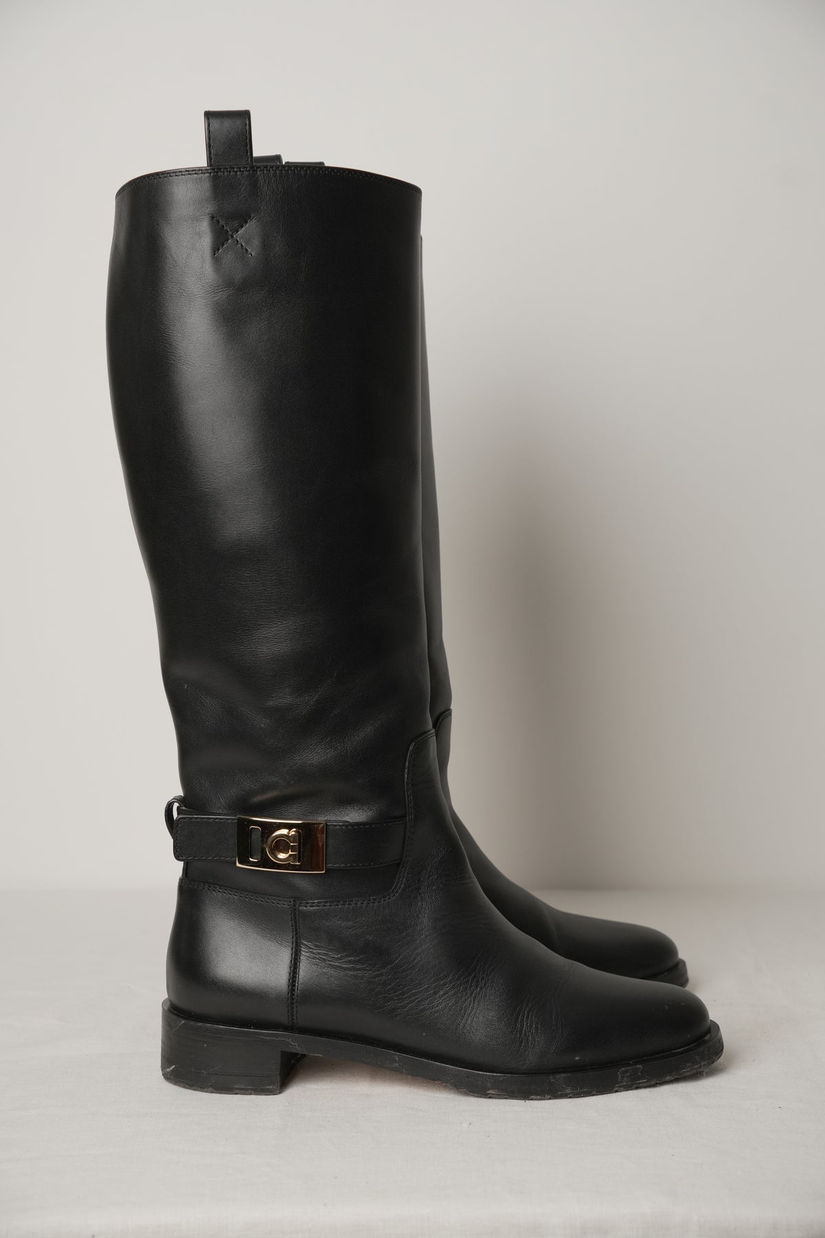 Salvatore Ferragamo Black Leather motorcycle Boots Sz8