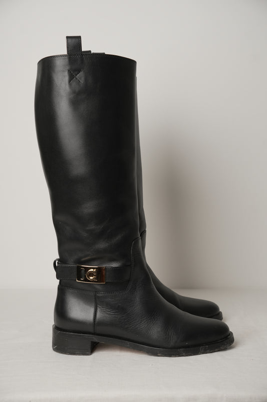 Salvatore Ferragamo Black Leather motorcycle Boots Sz8