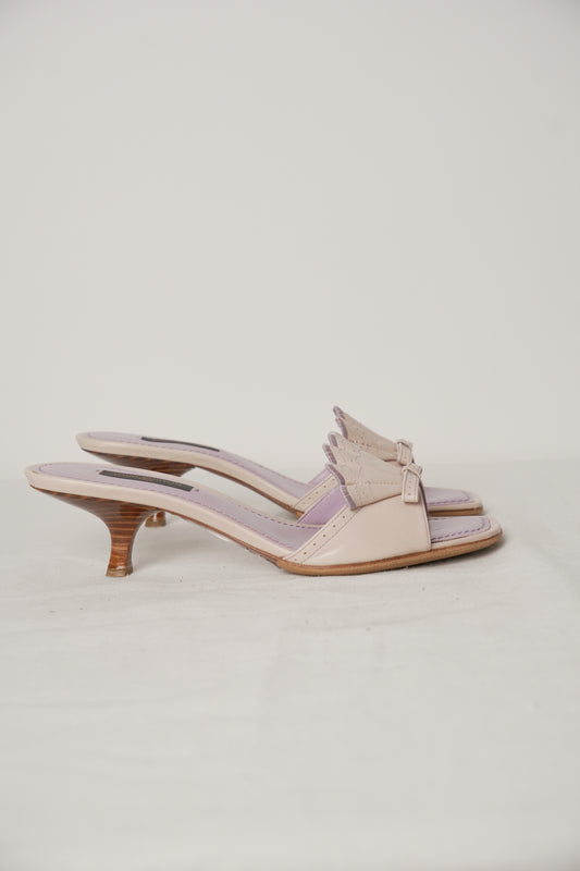 Louis Vuitton Beige/Purple Shell Bow Kitten Heels Sz35 w Box