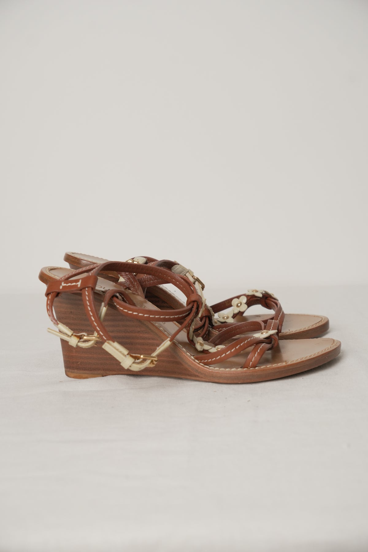 Louis Vuitton Floral T Strap Sandal wedges Sz36 with Box