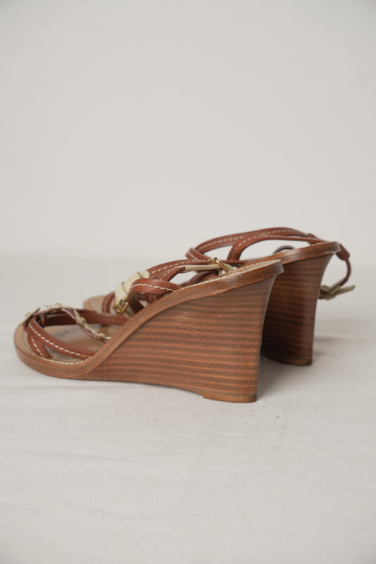 Louis Vuitton Floral T Strap Sandal wedges Sz36 with Box