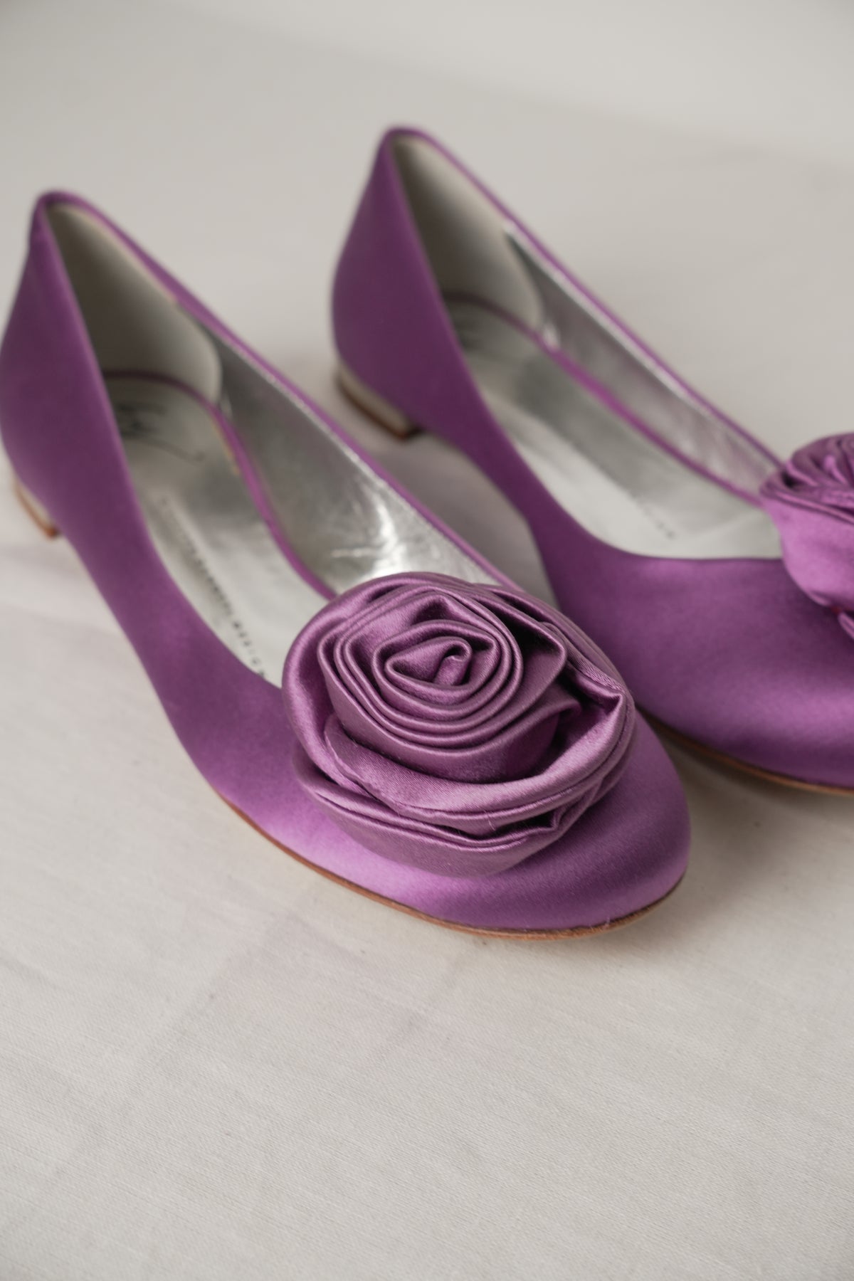 Giuseppe Zanotti Satin Flower Motif Purple Flats Sz 38 BNWB
