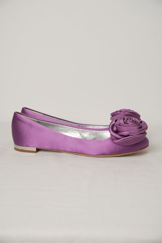 Giuseppe Zanotti Satin Flower Motif Purple Flats Sz 38 BNWB