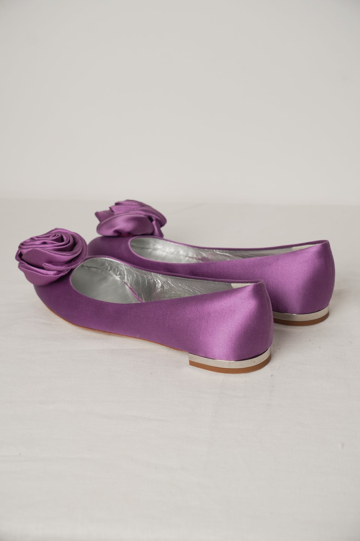 Giuseppe Zanotti Satin Flower Motif Purple Flats Sz 38 BNWB