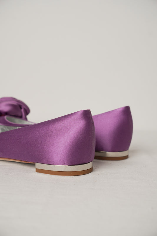 Giuseppe Zanotti Satin Flower Motif Purple Flats Sz 38 BNWB