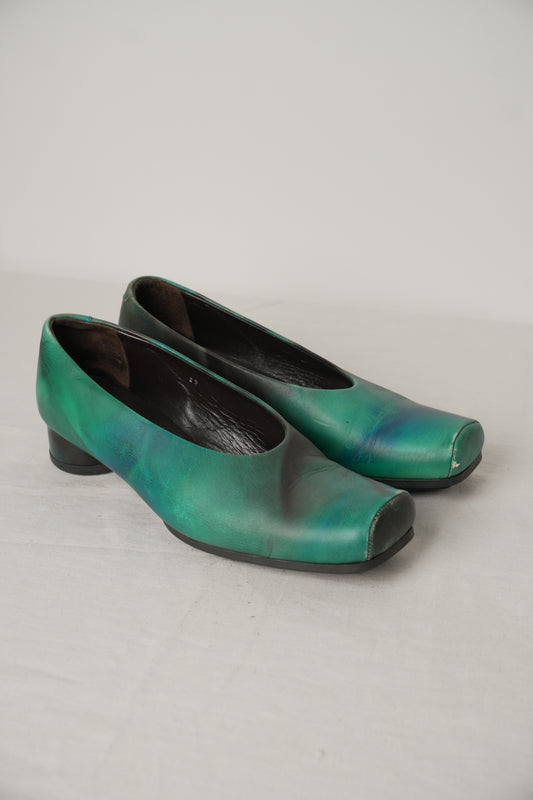 Issey Miyake Green Blue Abstract Flats Sz23