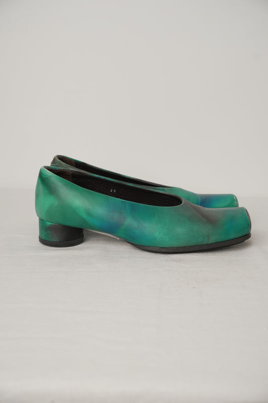Issey Miyake Green Blue Abstract Flats Sz23