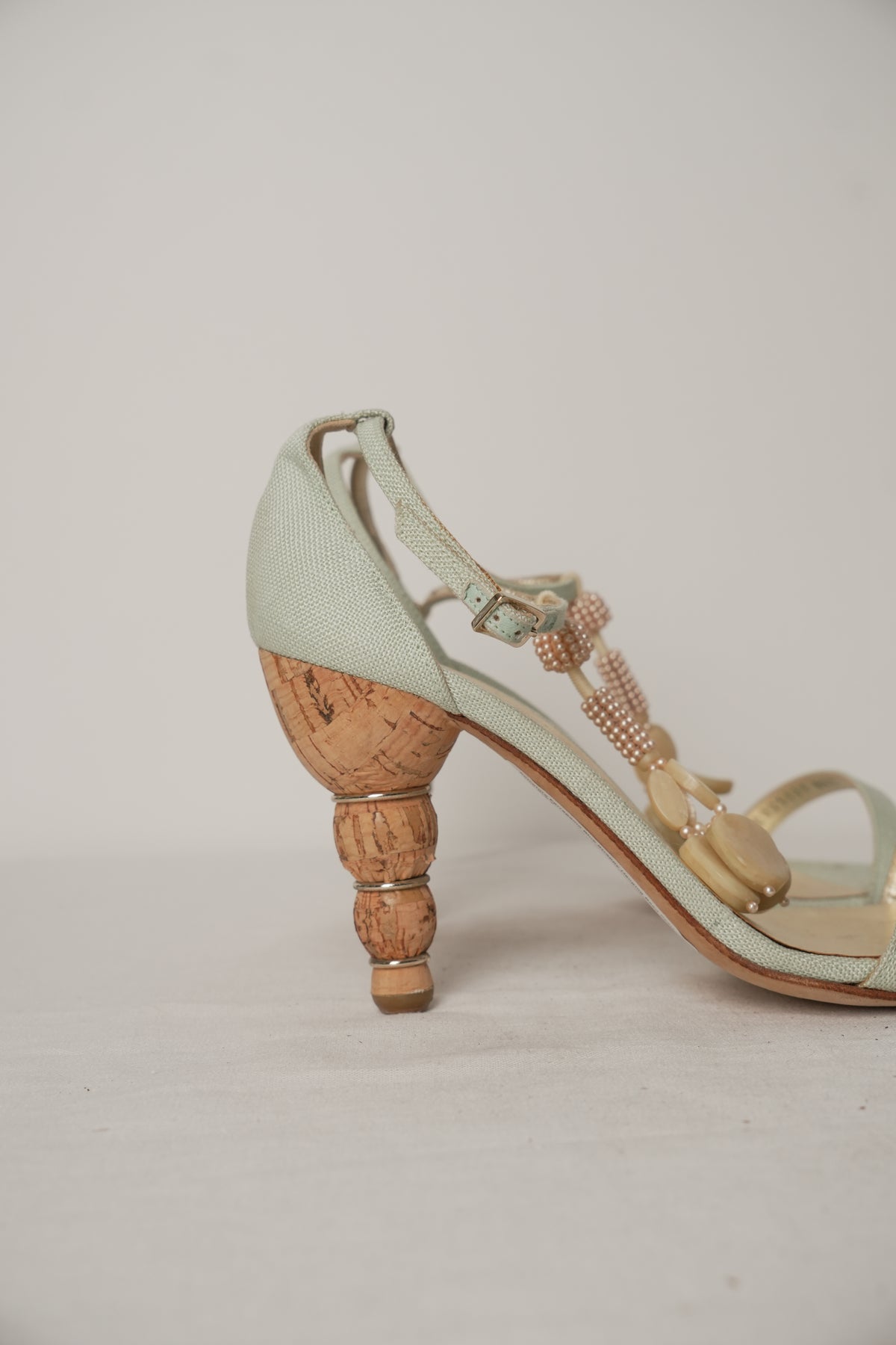 Salvatore Ferragamo Blue Strappy Hanging Bead Pearl Heels Sz6.5(US)