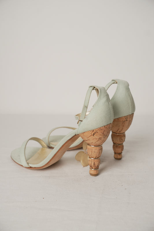 Salvatore Ferragamo Blue Strappy Hanging Bead Pearl Heels Sz6.5(US)