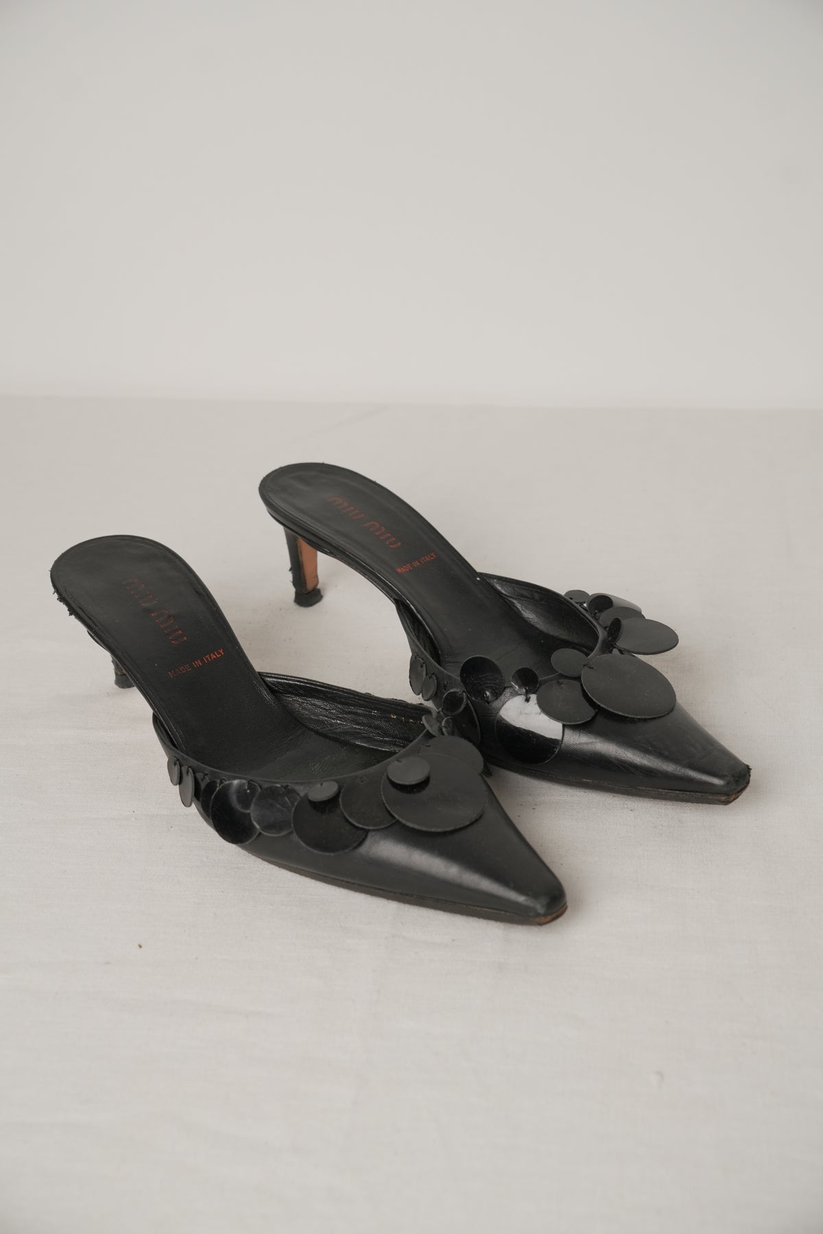 Miu Miu Black Point Toe Sequin Mules Sz35.5