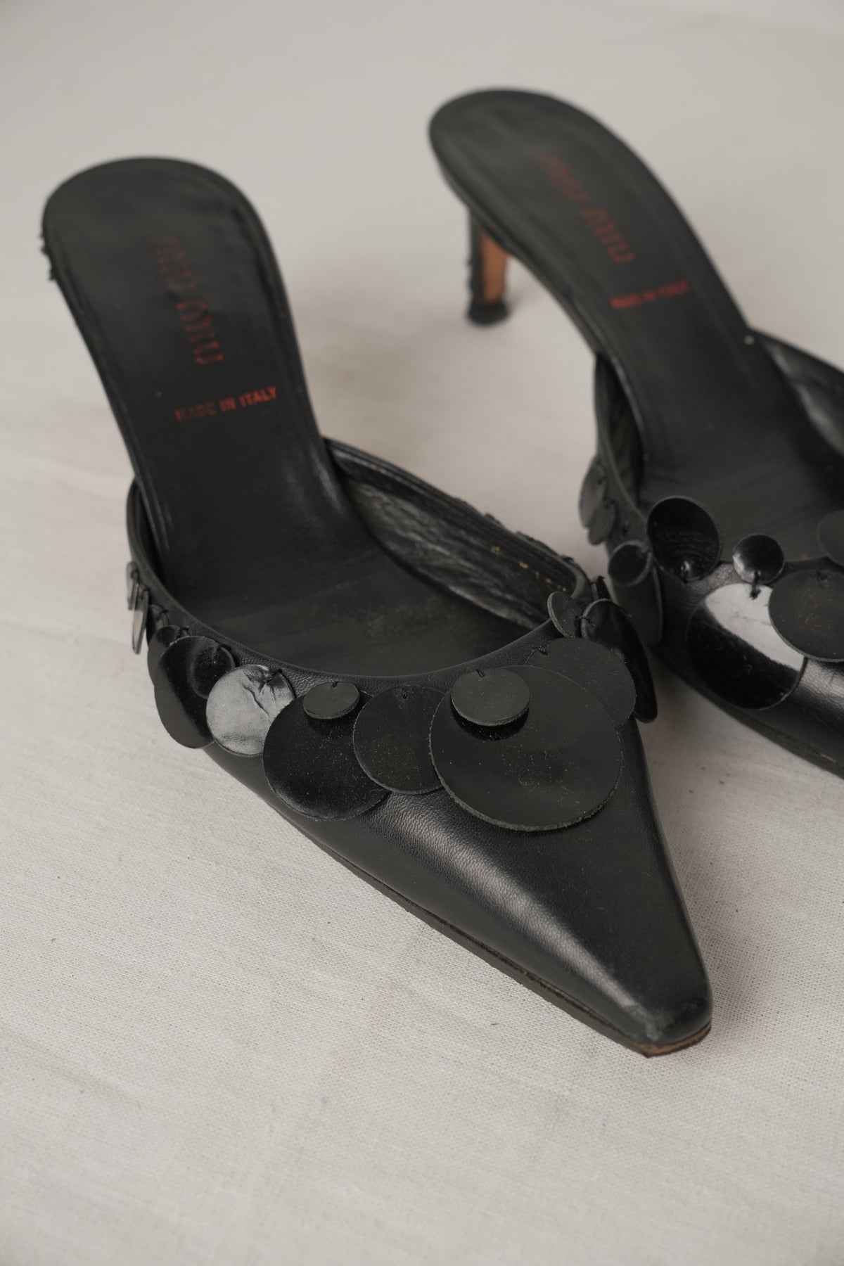 Miu Miu Black Point Toe Sequin Mules Sz35.5