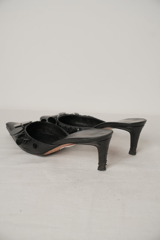 Miu Miu Black Point Toe Sequin Mules Sz35.5