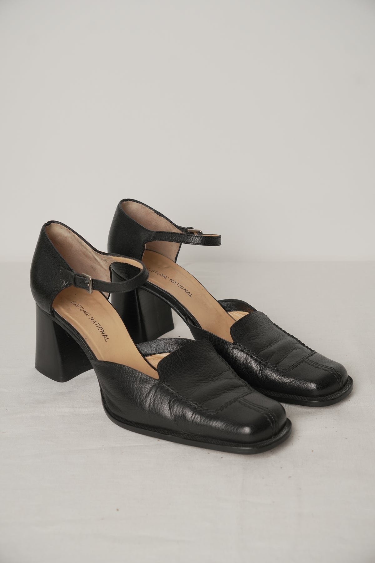 Costume National Black Leather Mary Jane Heels Sz37.5