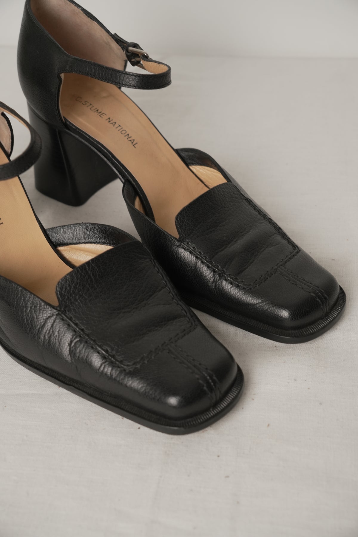 Costume National Black Leather Mary Jane Heels Sz37.5