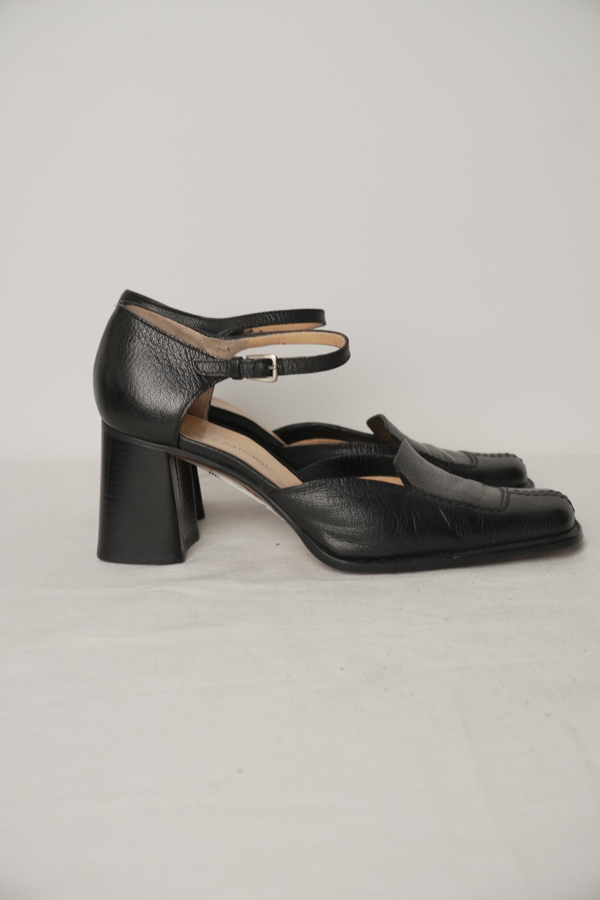 Costume National Black Leather Mary Jane Heels Sz37.5