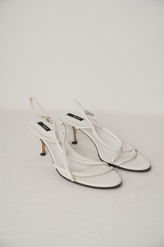 Bally White Leather Strappy Kitten Heels