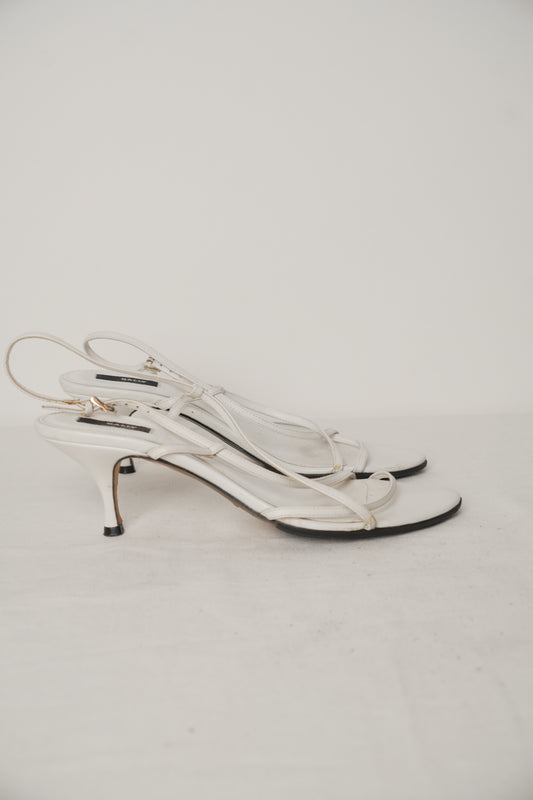 Bally White Leather Strappy Kitten Heels