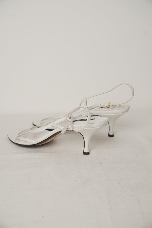 Bally White Leather Strappy Kitten Heels