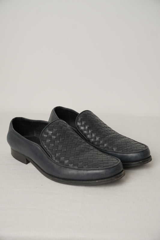 Bottega Veneta Navy Intrecciato Loafers Sz41.5