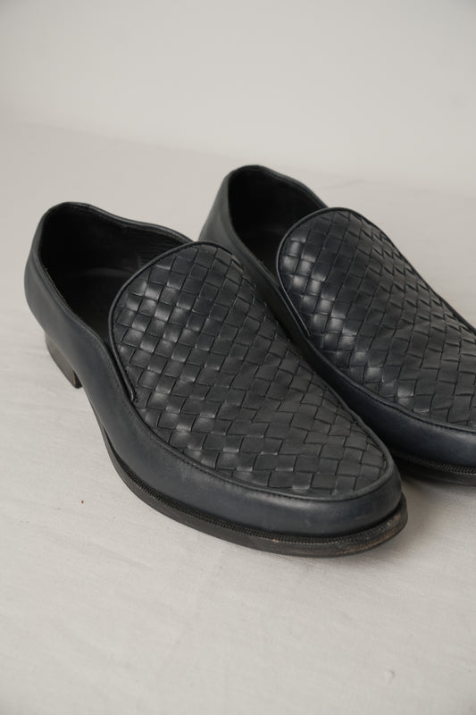 Bottega Veneta Navy Intrecciato Loafers Sz41.5