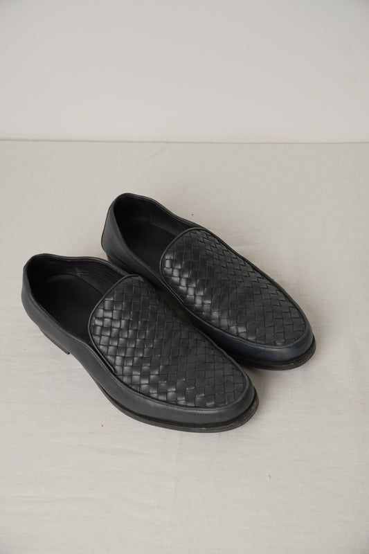 Bottega Veneta Navy Intrecciato Loafers Sz41.5