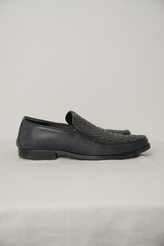 Bottega Veneta Navy Intrecciato Loafers Sz41.5