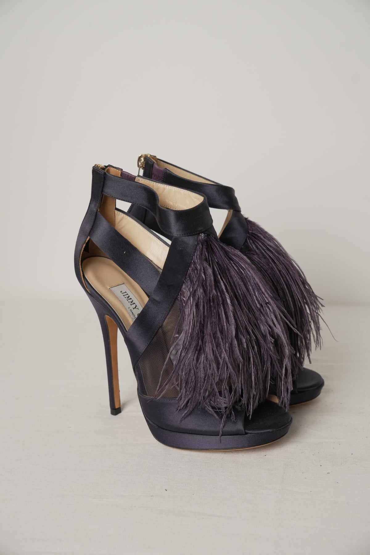 Jimmy Choo Purple Ostrich Feather Mesh Heels Sz37